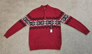 Boys Urban Pipeline Fair Isle Red Quarter Zip Sweater Size M NWT - Picture 1 of 3