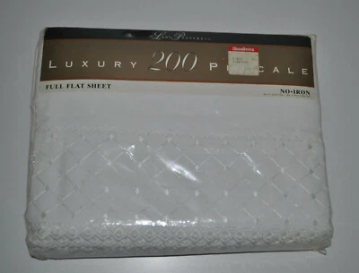 Vintage NEW Lady Pepperell Full Flat Sheet Luxury Embroidery White 200 Blend - Image 1 of 3