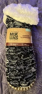 MUK LUKS Slouchy Slipper Socks Black / White/ Gray Size s/m 5 - 7 New - Picture 1 of 3