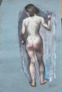 NUDE WOMAN PASTEL DRAWING ROMANA SCHOOL NINE HUNDRED SIGNED STUDY PEELS - Picture 1 of 4