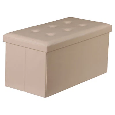 30" Ottoman Storage Bench Folding Footrest Stool Sponge Padded Seat W/ Lid Beige - Image 1 of 4