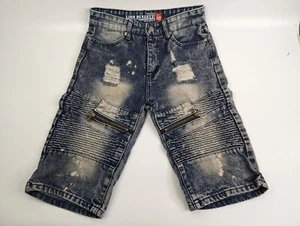 Lion Dynasty Denim Shorts Distressed Acid Wash Moto Bleached Ripped Size 18 - Picture 1 of 10