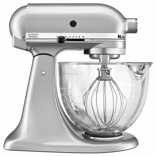 KitchenAid KSM105GBCMC 5 Quart Tilt-Head Stand Mixer with Glass Bowl Metallic