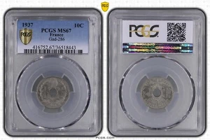 FDC France: GEM BU 10 centimes 1937 PCGS MS67 - Picture 1 of 1