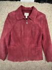 St Johns Bay Womens Jacket Burgundy Suede Leather Zip Up Washable Long Sleeve Pm