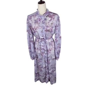 Vestido Vintage Floral Cuello Alto Volantes Frontal Para Mujer *M Manga Larga Boho Maxi - Imagen 1 de 10