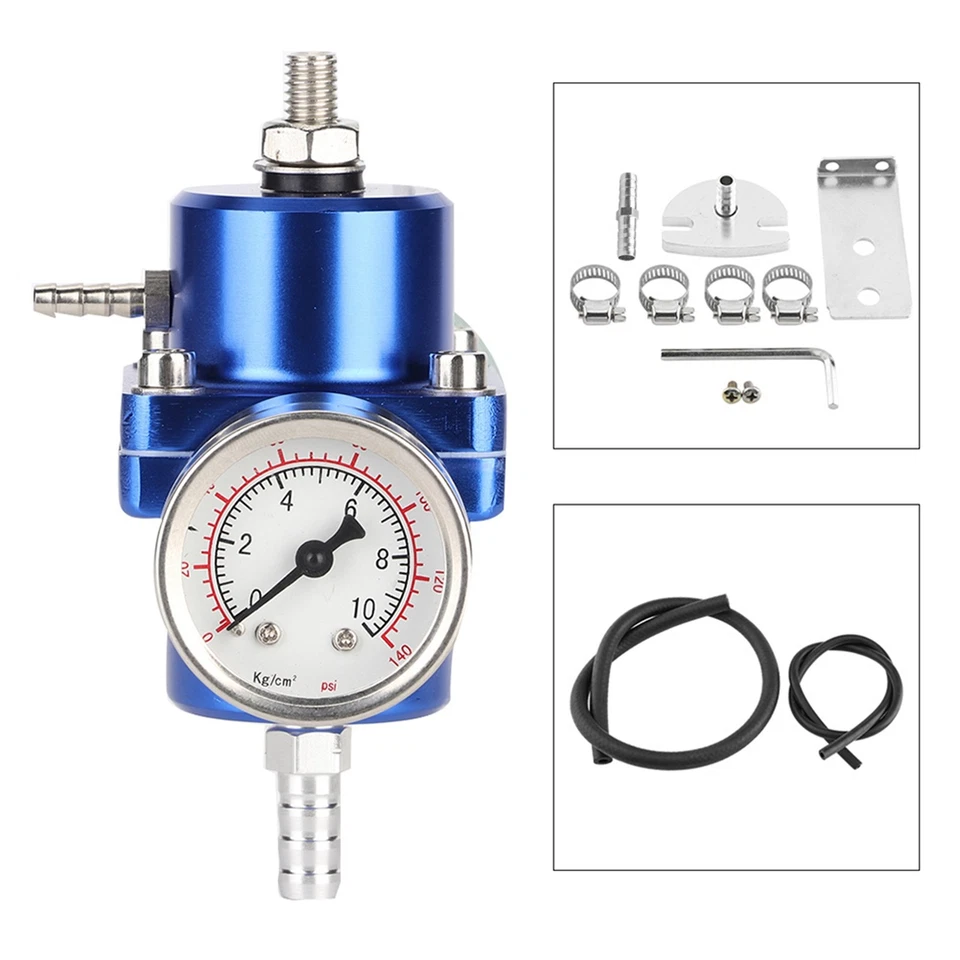 Aluminum Universal Alloy FPR Fuel Pressure Regulator With Gauge Hose 0-140psi. - Image 1 of 4