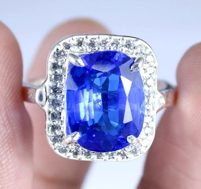 Anillo de hombre natural Tanzania azul tanzanita 12,96 quilates cojín piedras preciosas certificado Foto 1 de 4