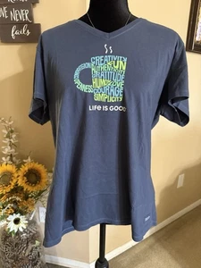 Life is Good Damen T-Shirt V-Ausschnitt Kurzarm Crusher - Becher/Drk Blue - XL A453298 - Bild 1 von 1