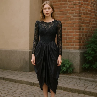Vestido de graduación ZUM ZUM vintage de los años 80 para mujer de encaje negro acetato talla 3/4 unión de EE. UU. Foto 1 de 4