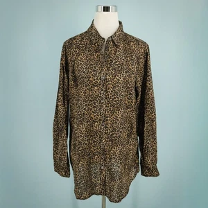 J. McLaughlin Size XL Brown Black Leopard Cheetah Animal Print Button Tunic Top - Picture 1 of 6