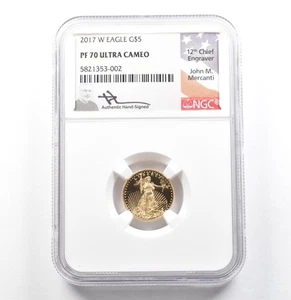 2017-W $5 American Gold Eagle Mercanti 1/10 Oz PF70 UCAM NGC *0103 - Picture 1 of 3