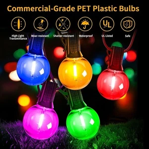 100FT LED Garden Outdoor Festoon String Lights Mains Powered Colorful G40 Bulbs - Picture 1 of 15