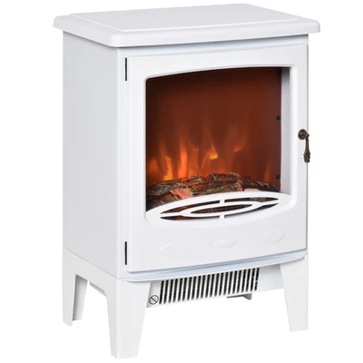 HOMCOM Freestanding Electric Fireplace Stove Heater W/ LED Flame Effect White - Image 1 of 4