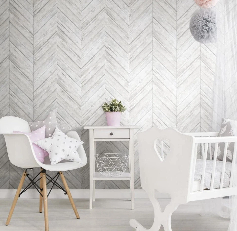 White Herringbone Wood Peel Stick Wallpaper RoomMates RMK11453WP Boards