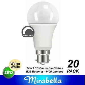 20 x 14W Dimmable LED Light Globes Bulbs Lamps Warm White B22 Bayonet - 1400Lm - Picture 1 of 8