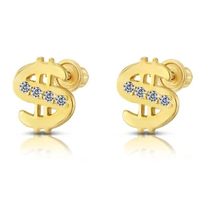 Pendientes de pernos para dormir con letrero de oro amarillo liso real de 10 K atornillador - Imagen 1 de 6