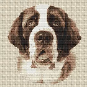 Bernhardiner Hund Kreuzstich Design (Sepia, 10"x10", 25x25cm, Bausatz oder Tabelle) - Bild 1 von 1