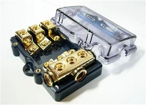 MINI ANL - GOLD FUSEHOLDER (3) 4GA In (3) 8GA Out - Picture 1 of 2