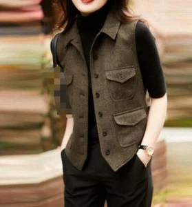 Women Elegant Vest Jacket Spring Fashion Classic Sleeveless Waistcoat Vest Tops - Picture 1 of 12