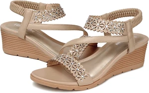 Wedge Sandals for Women Dressy: Summer Open Toe Elastic Ankle Strap - Comfortabl - Picture 1 of 6