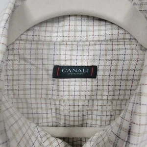 CANALI White Plaid Textured Long Sleeve Cotton Button Down Dress Shirt Sz XL EUC - Picture 1 of 11