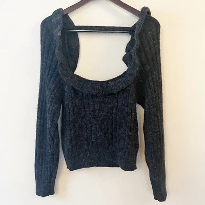 Suéter Pullover Topshop Gris Tejido Volantes Cuello Cuadrado Espalda Abierta Talla XS Nuevo Foto 1 de 4
