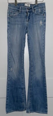 DPD Deluxe Premium Denim Bootcut Distressed Jesns Talla 25 Bolsillos Fleur De Lis Foto 1 de 4