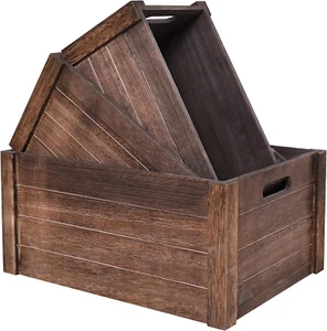 Farmhouse Antique Black Wooden Crate for Storage,Rustic Decorative Boxes,Set of  - Picture 1 of 12