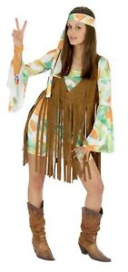 70er Jahre Kostüm mit Fransen Weste Hippie Damen Kleid Damenkostüm 
