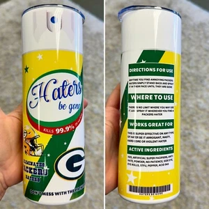 GREEN BAY PACKERS HATERS BE GONE SPRAY 20 OZ STAINLESS STEEL TUMBLER CUP & LID - Picture 1 of 6