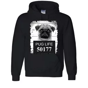 🔥 Pug Life Mugshot Hoodie Funny thug pugs parody hipster dog lover pullover - Picture 1 of 6
