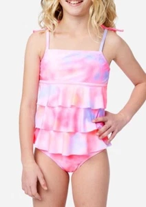 NWT JUSTICE Girl Swimsuit Tankini Bikini Pink Ruffle Swim 7 8 10 12 14 2 Piece - Picture 1 of 5