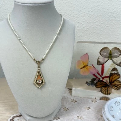 Collar vintage 1928 dorado flor esmalte cuentas coqueta victoriano romántico  Foto 1 de 4