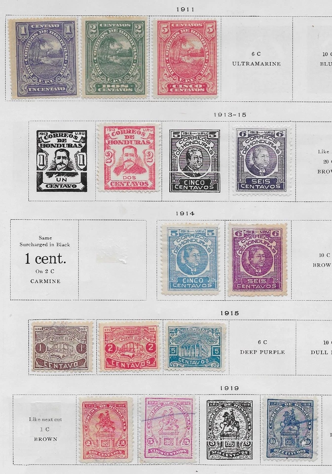12 марок Гондураса из качественного старинного альбома 1911–1919 гг. - Изображение 1 из 1