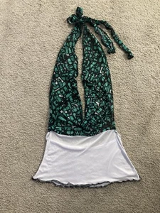 Sheer White Green Stripper Pole Dancer Exotic Entertainer Halter Cowl Neck Dress - Picture 1 of 4