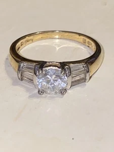 Vintage 925 Sterling Silver Gold Vermeil  Round CZ & Baguette Band Ring Size 8.5 - Picture 1 of 12