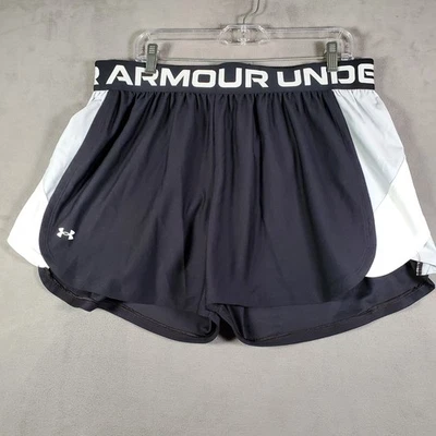 Under Armour Shorts Womens 1X Black White Play Up Side Stripe Running Active NEW - Image 1 of 4