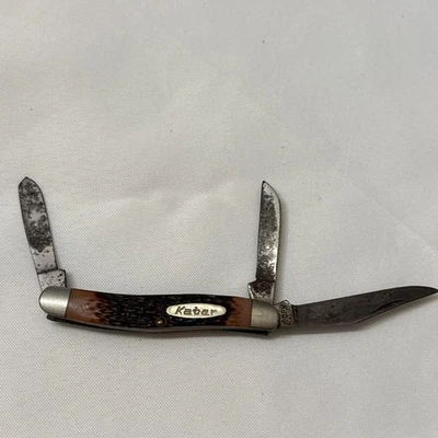 复古 Kabar Ka-Bar 1081 三刃折叠口袋刀木柄 — 第 1/4 张图片