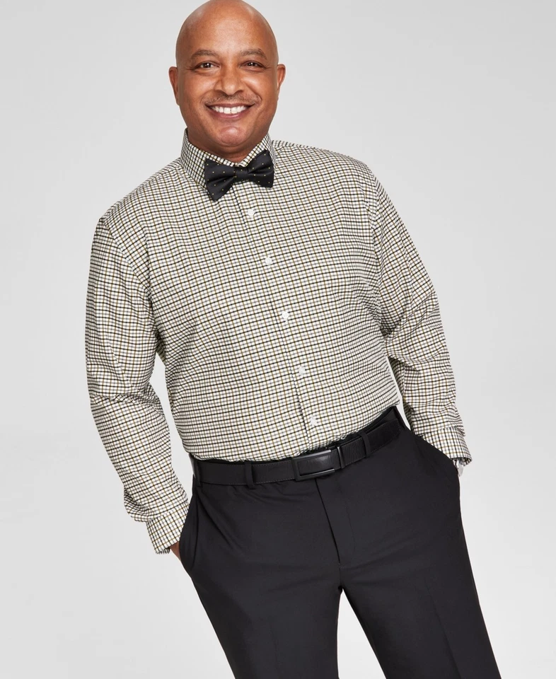 TAYION Mens Slim fit Dress Shirt Medium 15-15.5 32-33 Gold Black White Check - Image 1 of 1