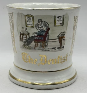 Old Hand Painted THE DENTIST Men’s Vintage Victorian Occupational Shaving Mug - Picture 1 of 14
