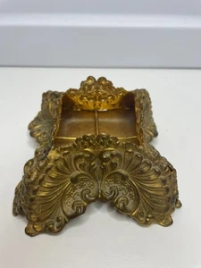 Antique inkwell STAND FRENCH BRASS (NO INKWELL) CAMW 2416 SQUARE - Picture 1 of 16