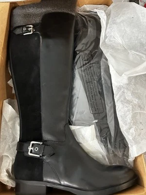 MARC FISHER Double Buckle Full Zip Tall Shaft Black Leather Boots Size 10M - Image 1 of 4