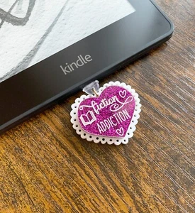 Scalloped Heart Kindle Charm, Fiction Addiction, Kindle Accessories, Book Lovers - Picture 1 of 4