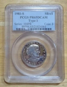 1981-S Proof Type 1 Susan B. Anthony dollar PCGS graded PF65 DCAM - Picture 1 of 2