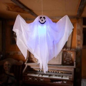Halloween Hanging Light-Up Animated Smiling Ghost Decoration 20" x 21" - Picture 1 of 2