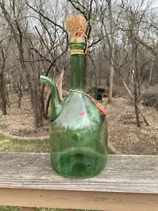 Vtg Green Italian Hand Blown Glass Wine Decanter With An Ice Chamber 15” High - Picture 1 of 15