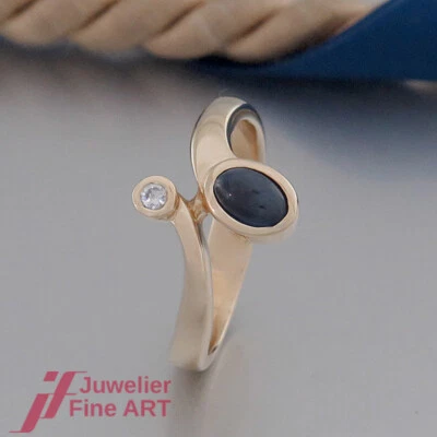 QUINN Ring mit 1 Saphir (Safir) und 1 Brillant ca. 0,03ct - 14K/585 Gelbgold - Bild 1 von 4