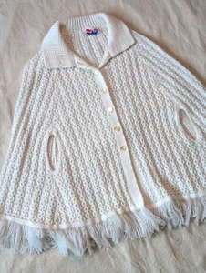 Americana Knitting Mills VTG 60s Women's Cream Cable Knit Button Up Shawl Parka - Picture 1 of 8