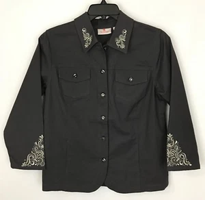 QVC Quacker Factory Scroll Embellished Woven Jacket Charcoal Grey Size M A280813 - Picture 1 of 6